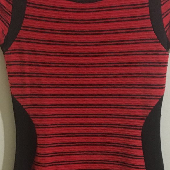 Black & Red Striped Fitted Dress- Item#6 - Picture 2 of 5